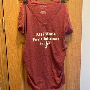 Maroon 'All I Want For Christmas' Maternity Tee Size Medium